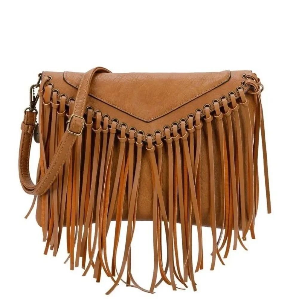 Ampere Creations Tan Fringe Crossbody Bag Boho Western Tassel Purse